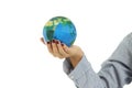 Woman hand holding  earth globe isolated on white background Royalty Free Stock Photo