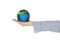 Woman hand holding  earth globe isolated on white background Royalty Free Stock Photo