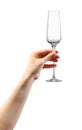 Woman hand holding empty champagne glass isolated on white Royalty Free Stock Photo