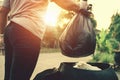 woman hand holding garbage bag for recycle Royalty Free Stock Photo