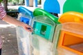 Woman hand holding garbage bottle plastic are putting into plastic recycle trash bin. Reduce Reuse Recycle for environmental Royalty Free Stock Photo