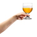 Woman hand holding glass of lager beer isolated on white Royalty Free Stock Photo