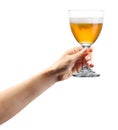 Woman hand holding glass of lager beer isolated on white Royalty Free Stock Photo