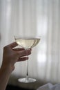 Woman hand holding glass with martini cocktail, close-up Royalty Free Stock Photo