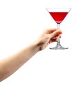 Woman hand holding glass of martini isolated on white Royalty Free Stock Photo