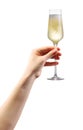 Woman hand holding glass of sparkling champagne isolated on white Royalty Free Stock Photo