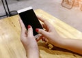Woman hand holding mobile phone blank person smartphone cell.