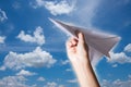 Woman hand holding paper plane, Royalty Free Stock Photo