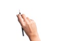 Woman hand holding pencil, writing, drawing, pointing isolated o Royalty Free Stock Photo