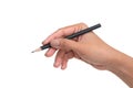 Woman hand holding pencil, writing, drawing, pointing isolated o Royalty Free Stock Photo