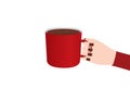 Woman hand holding red coffee mug