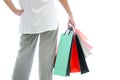 Woman hand holding shopping bag on white background Royalty Free Stock Photo