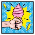 Woman hand with ice cream and thunders