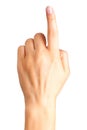 Woman hand with the index finger pointing up