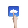 Woman hand index finger touching cloud icon button Royalty Free Stock Photo