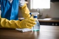 Hygiene woman house cleaner cleaning domestic spray household home housework detergent Royalty Free Stock Photo