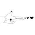 Woman hand making gesture of pointed gun and shooting love, tattoo or sticker design for valentine