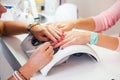 Woman hand on manicure treatment in beauty salon. Beauty parlour Royalty Free Stock Photo