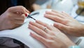 Woman hand on manicure treatment in beauty salon. Beauty parlour Royalty Free Stock Photo