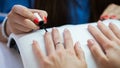 Woman hand on manicure treatment in beauty salon. Beauty parlour Royalty Free Stock Photo