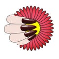 Woman hand with nice manicure and flower.