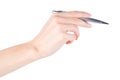 Woman hand holding pen, isolated with clipping path Royalty Free Stock Photo