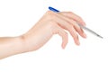 Woman hand holding pen isolated with clippinhg path Royalty Free Stock Photo