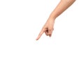 Woman hand point finger isolated on a white background Royalty Free Stock Photo