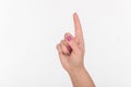 Woman Hand With Polish Nails Show One Finger. White Background. Royalty Free Stock Photo