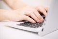 Woman hand pressing computer keyboard concept Business working in office or Work at home Royalty Free Stock Photo