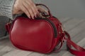 Woman hand red bag Royalty Free Stock Photo