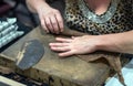 Woman making hand rolled cigars Royalty Free Stock Photo