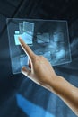 A woman hand is searching data in a folder on a digital screen Royalty Free Stock Photo