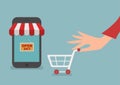 Woman hand shopping online store. E-shopping concept