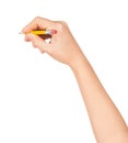 Woman hand with a short pencil
