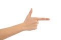 Woman hand showing forefinger in gun sign