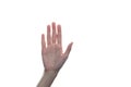 Woman hand showing stop or high five sign on white background Royalty Free Stock Photo