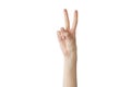 Woman hand showing victory sign Royalty Free Stock Photo