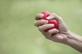 Woman hand squeezing a stress ball Royalty Free Stock Photo