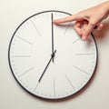 Woman hand stop time on a round clock, time management and deadline concept Royalty Free Stock Photo