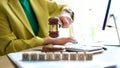 Woman hand striking with judge gavel in court room Royalty Free Stock Photo