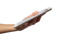 Woman hand on tablet pc, access for knowledge