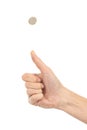 Woman hand tossing a coin