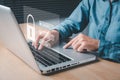 Woman hand typing on keyboard with login and password on screen display Royalty Free Stock Photo