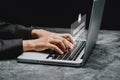 Woman hand typing on keyboard with login and password on screen display, cyber security concept Royalty Free Stock Photo