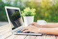 Woman hand using laptop compute Royalty Free Stock Photo