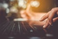 Woman hand using smartphone to send and recieve email for business Royalty Free Stock Photo