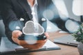 Woman hand using smart phone with cloud computing icon, Cloud computing concept Royalty Free Stock Photo