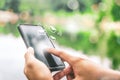 Woman hand using smartphone to send and recieve email. Royalty Free Stock Photo