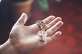 Woman hand vintage key